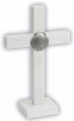 Cross-Baptism w/Metal Shell Motif-Standing (6")