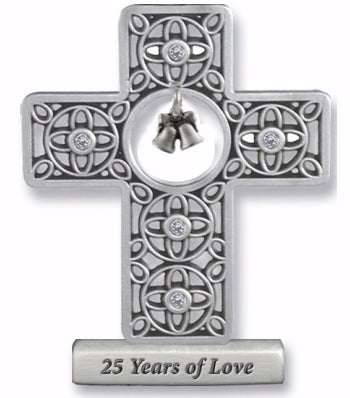 Cross-Filigree-25 Years Of Love w/Crystal Stones-On Stand (3")