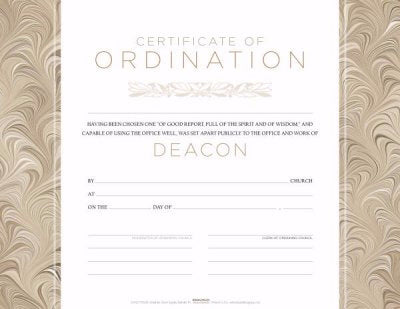 Certificate-Ordination-Deacon (5.5" x 3.5") (Pack Of 6)  (Pkg-6)