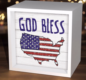 Light Box-"God Bless" American Flag USA Map (5-5/8 Square)