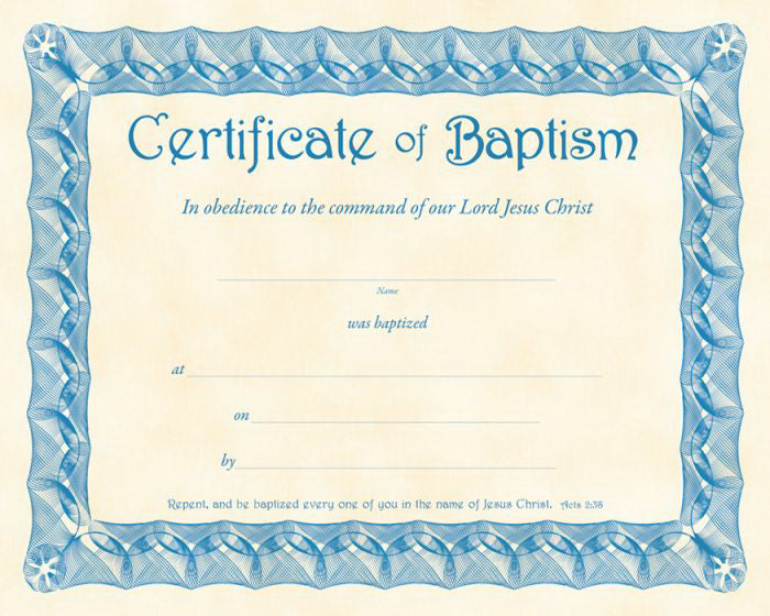 Certificate-Baptism (Acts 2:38) (Blue Parchment) (Pack Of 6) (Pkg-6)