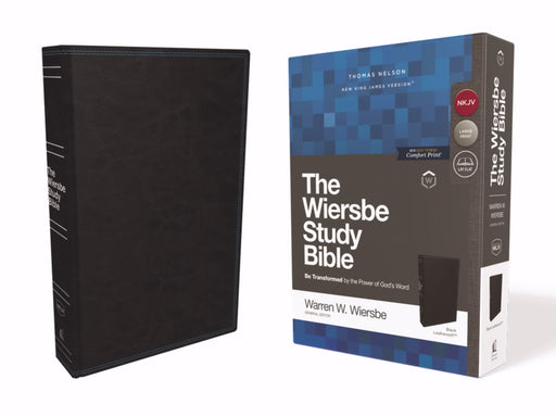 NKJV Wiersbe Study Bible (Comfort Print)-Black Leathersoft (Feb 2019)