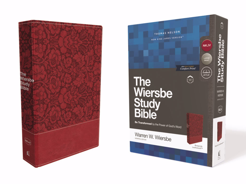 NKJV Wiersbe Study Bible (Comfort Print)-Burgundy Leathersoft (Feb 2019)
