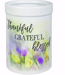 Utensil Crock-Thankful Grateful Blessed (7")