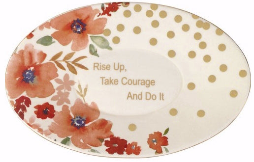 Trinket Tray-Rise Up, Take Courage And Do It/Floral Oval (6" x 4")