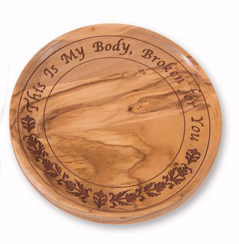 Communion-Plate "This Is My Body, Broken For You"-Olivewood