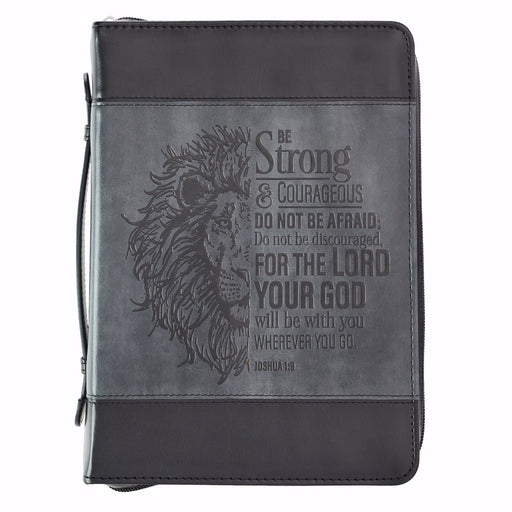 Bible Cover-Classic LuxLeather-Be Strong-Medium-Gray