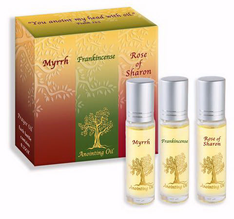 Anointing Oil-Set of Three Oils-Frankincense, Myrrh And Rose Of Sharon (#61205)