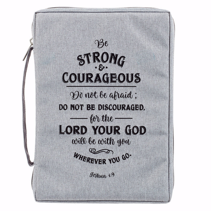 Bible Cover-Value-Strong & Courageous-Large-Gray (Nov)