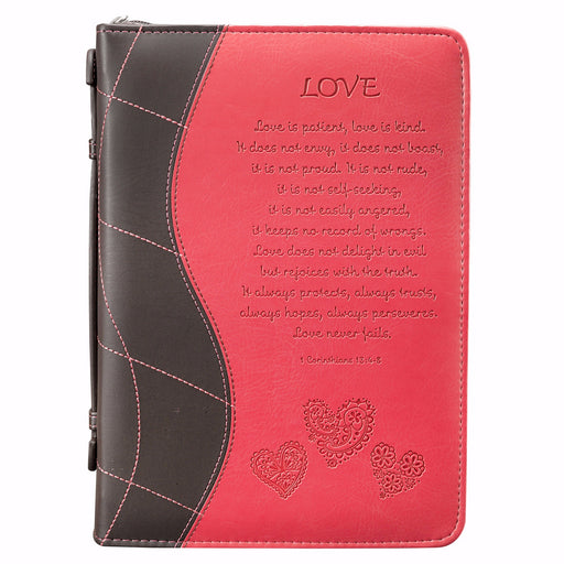 Bible Cover-Trendy LuxLeather-Love-X Large-Pink/Black (Nov)