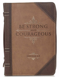 Bible Cover-Classic LuxLeather-Be Strong & Courageous-X Large-Brown/Tan (Feb 2019)