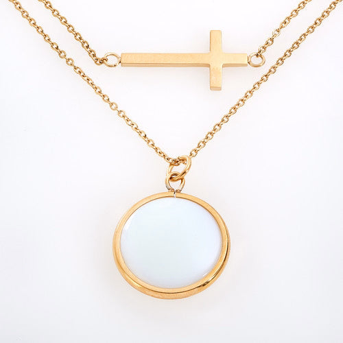 Necklace-Double Strand Cross And Moonstone (Dec)