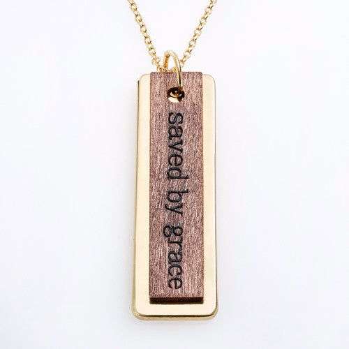 Necklace-Metal And Wood-Saved By Grace (Dec)
