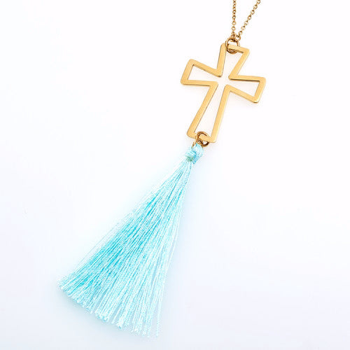Necklace-Cross With Tassel (Dec)