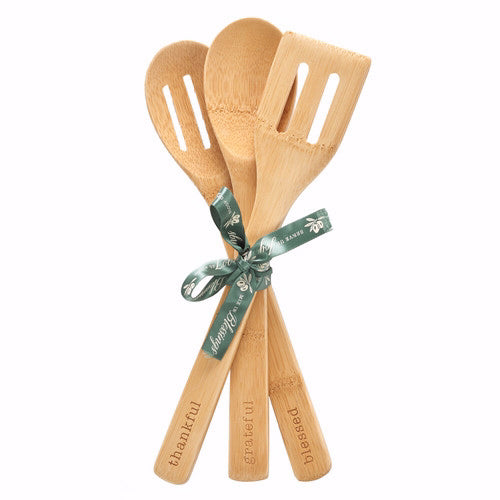 Spoon Set-Bamboo-Thankful, Grateful, Blessed (Set Of 3)