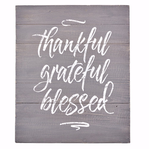 Wall Plaque-Plank-Thankful, Grateful, Blessed (18 x 22) (Nov)