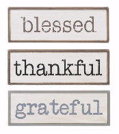 Block Signs-Blessed Thankful Grateful (Set Of 6) (11 7/8" x 4 1/8") (Pkg-6)