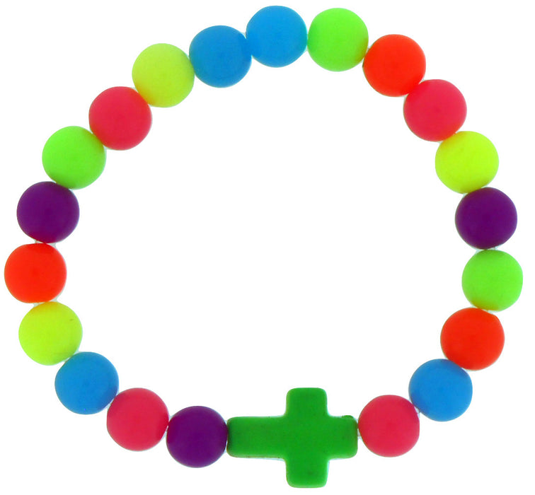 Bracelet-Elastic Plastic With Green Cross (Pk/12)