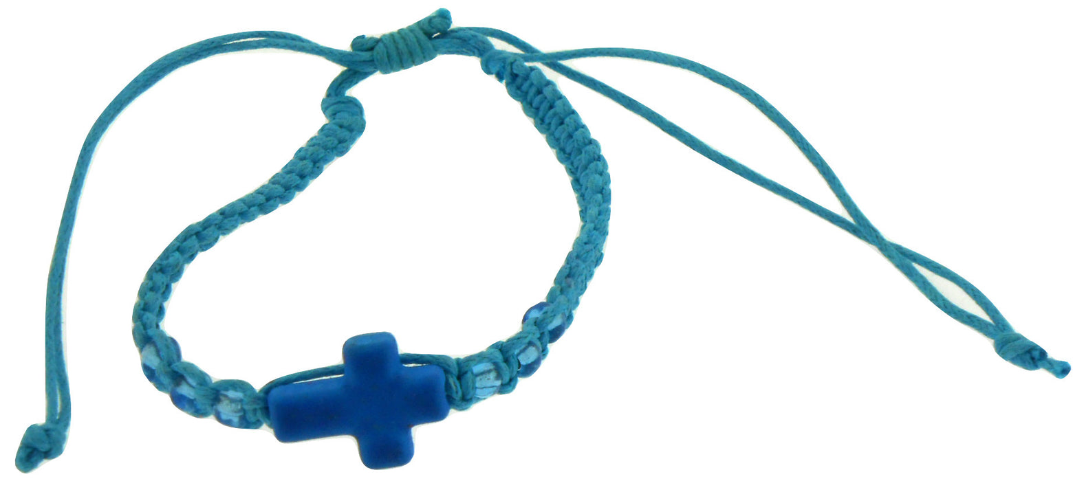 Bracelet-Blue Cotton Adjustable Friendship With Cross (Pk/12)