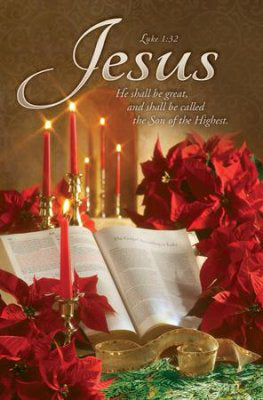 Bulletin-Jesus: He Shall Be Great/Poinsettia, Bible, Candles (Christmas) (Pack Of 100) (Pkg-100)