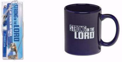 Gift Set-Strong In The Lord Mug w/Pen & Bookmark-Cellophane Wrapped