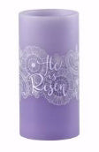 Candle-LED Pillar-He Is Risen Lavender (6")