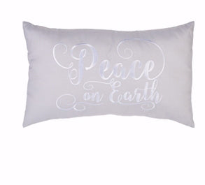 Pillow-Peace On Earth-Gray/White (16" x 10")