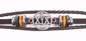 Bracelet-Star Of David & Cross-Leather Cord