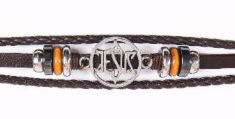 Bracelet-Jesus In Star Of David-Leather Cord