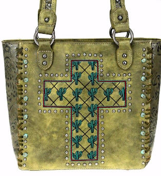 Tote-Cactus Collection w/Cross (Concealed Carry)-Green