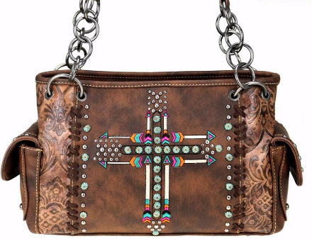 Handbag-Arrow Collection w/Cross (Concealed Carry)-Coffee