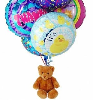1/2 Dozen Mylar Balloons & Teddy