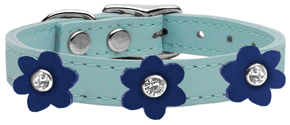 Flower Leather Collar Baby Blue With Blue flowers Size 26
