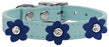 Flower Leather Collar Baby Blue With Blue flowers Size 16