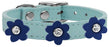 Flower Leather Collar Baby Blue With Blue flowers Size 10