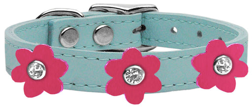Flower Leather Collar Baby Blue With Pink flowers Size 18