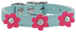 Flower Leather Collar Baby Blue With Pink flowers Size 20