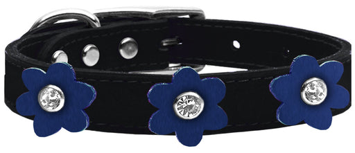 Flower Leather Collar Black With Blue flowers Size 10