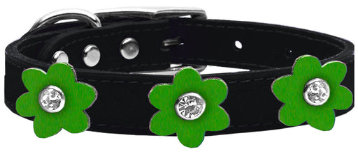 Flower Leather Collar Black With Emerald Green flowers Size 20
