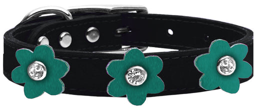 Flower Leather Collar Black With Jade flowers Size 22