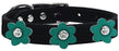 Flower Leather Collar Black With Jade flowers Size 16