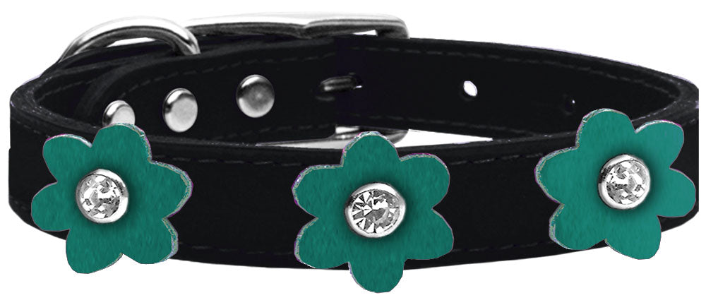 Flower Leather Collar Black With Jade flowers Size 26