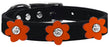 Flower Leather Collar Black With Orange flowers Size 22