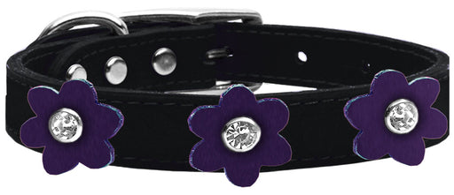 Flower Leather Collar Black With Purple flowers Size 10