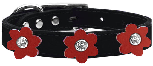 Flower Leather Collar Black With Red flowers Size 18