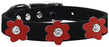 Flower Leather Collar Black With Red flowers Size 14