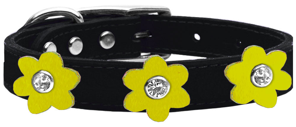 Flower Leather Collar Black With Yellow flowers Size 16