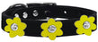 Flower Leather Collar Black With Yellow flowers Size 10