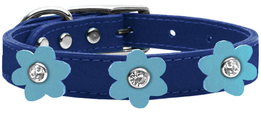 Flower Leather Collar Blue With Baby Blue flowers Size 18