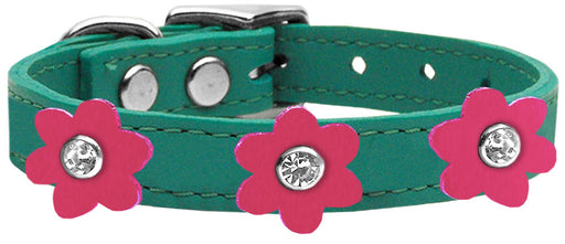 Flower Leather Collar Jade With Pink flowers Size 26